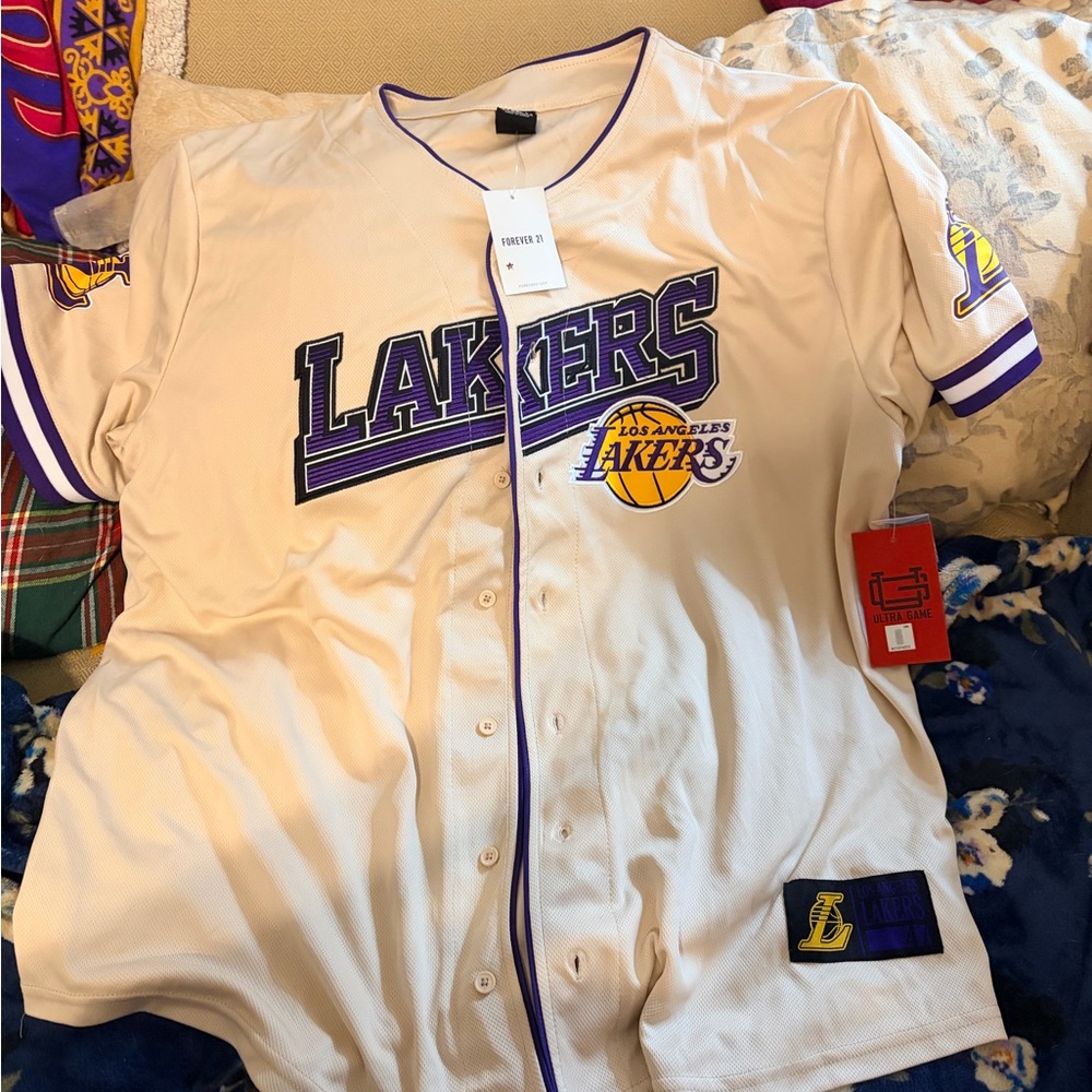 Forever 21 Cream and Purple Lakers Jersey